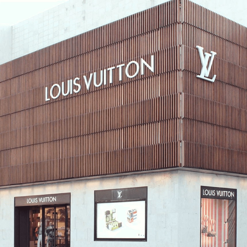 Accoya wood facade of Louis Vuitton store in Santiago Chile