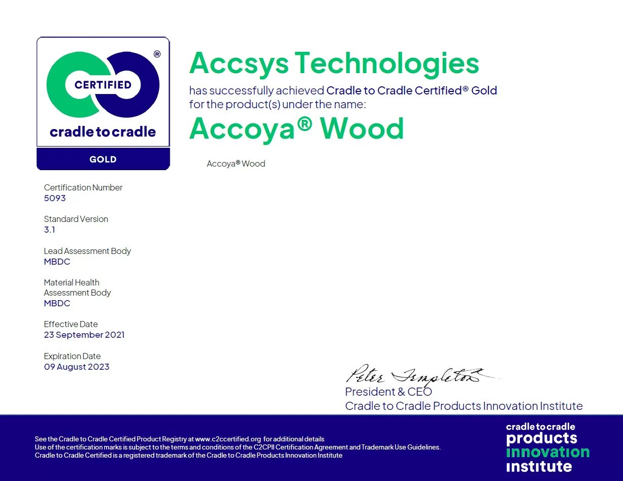Accoya C2C Gold Certification