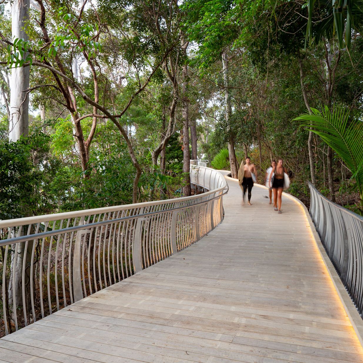 wood decking used on walkway with railings