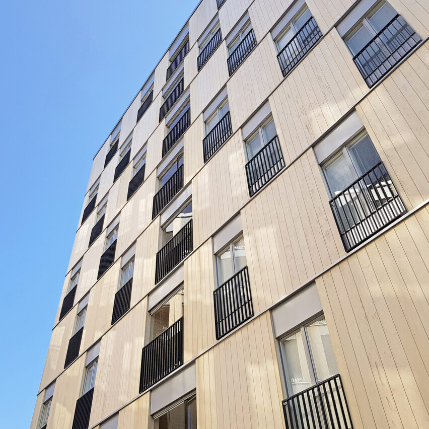 Wooden cladding on apartments at Wood City, Finland
