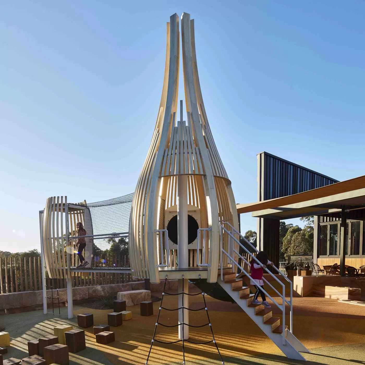 Curved Accoya wood climbing structure
