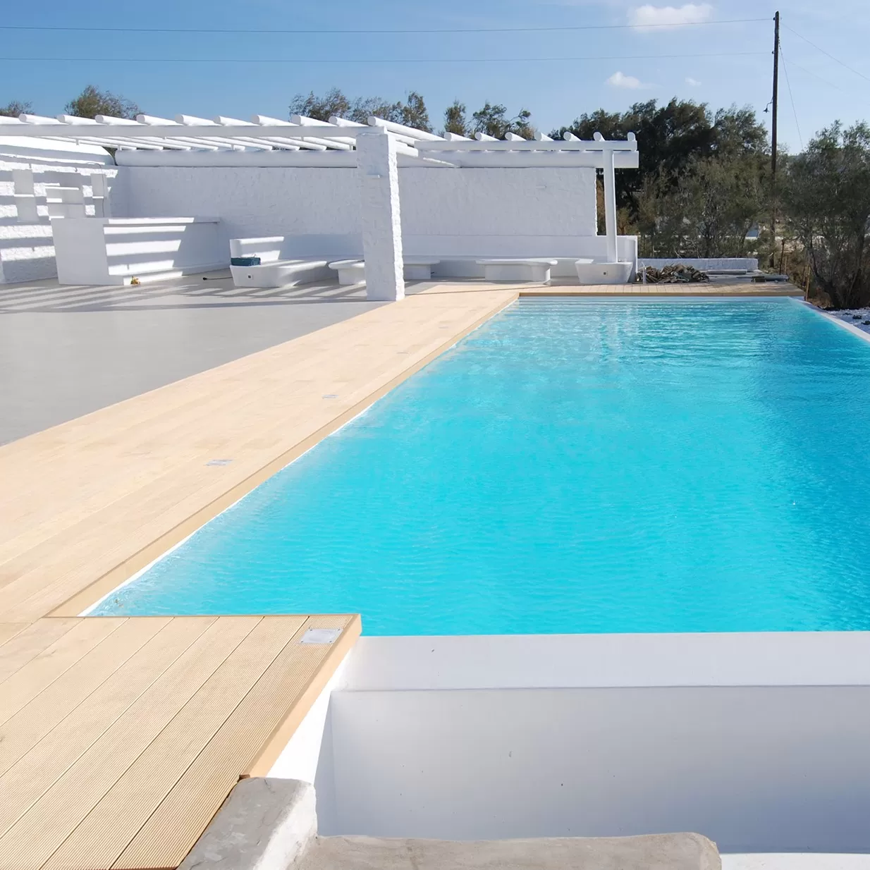 Accoya wood swimming pool deck for Greek dream destination