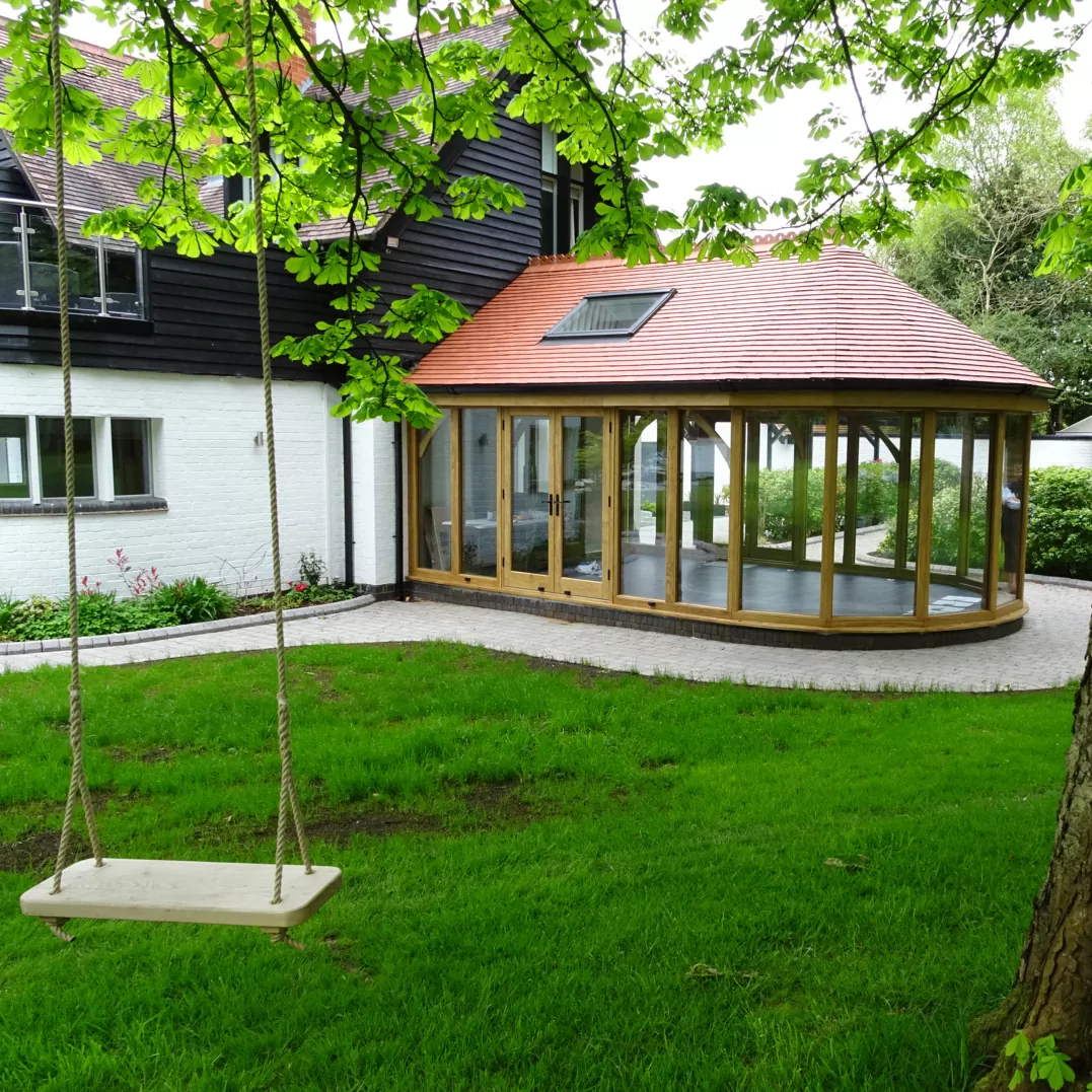 Oak colored timber conservatory