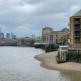 Accoya wood Fenders in Thames with London Skyline