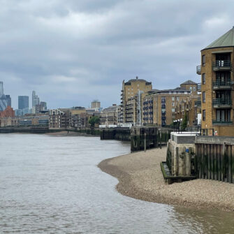 Accoya wood Fenders in Thames with London Skyline