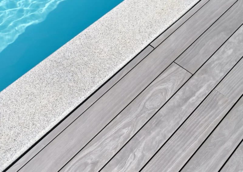 grey pool decking close up