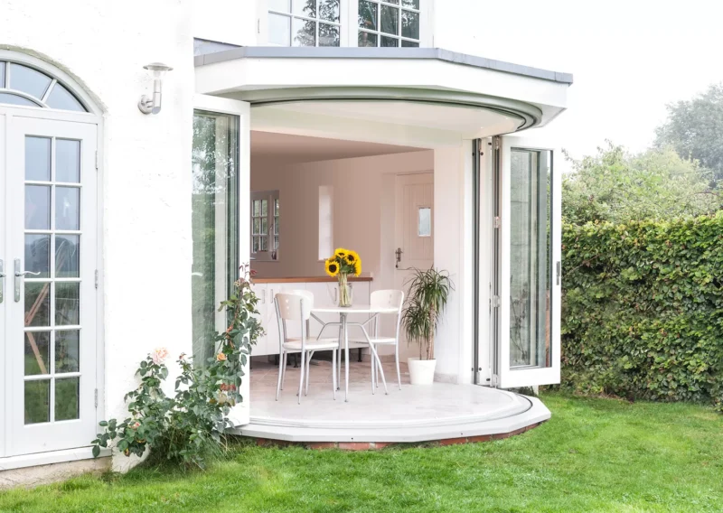 Accoya wooden bifold doors open