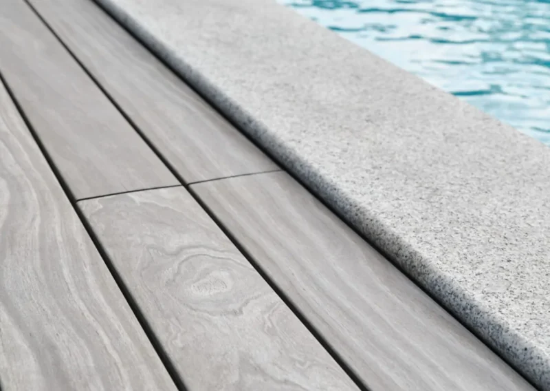 close up of grey pool decking