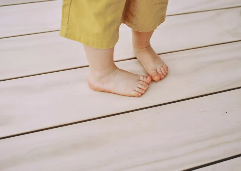 Accoya decking with childs feet