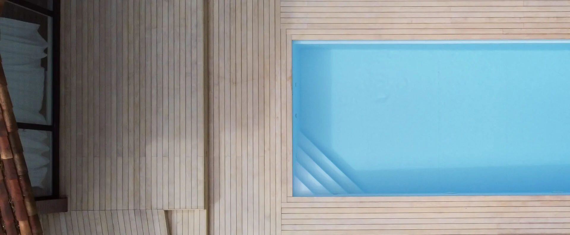aerial view of wooden pool decking