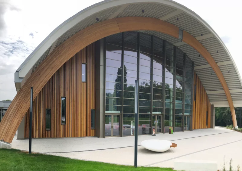 Wood cladding for ice rink