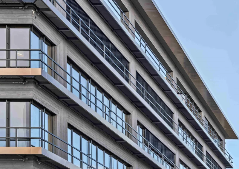 Grey siding used on office building